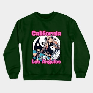 Kawaii, Anime Girl, California Los Angeles Crewneck Sweatshirt